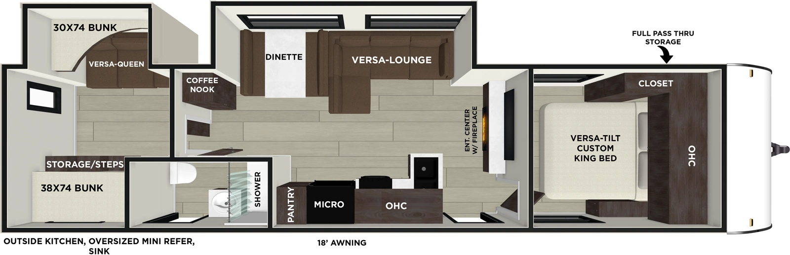 The Salem 32BHDS has two entries and two slide outs. Exterior features include: metal or fiberglass exterior, 18' awning and outside kitchen. Interiors features include: bunk beds and front bedroom.